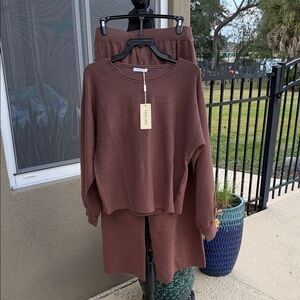 EKOUAER Brown Two-Piece Lounge Set